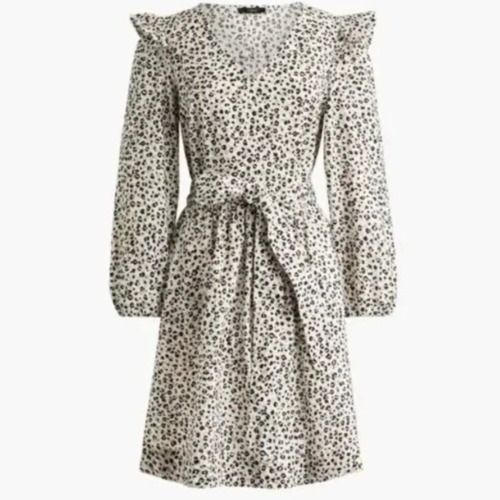 J. Crew‎ Lightweight Cotton Puff Sleeve Mini Dress in Leopard XSS